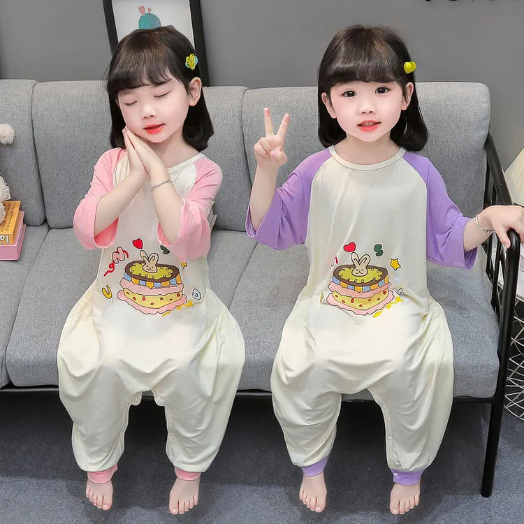 女童莫代尔连体睡衣莫代尔薄款夏季空调服宝宝婴幼儿宽松春秋睡袋