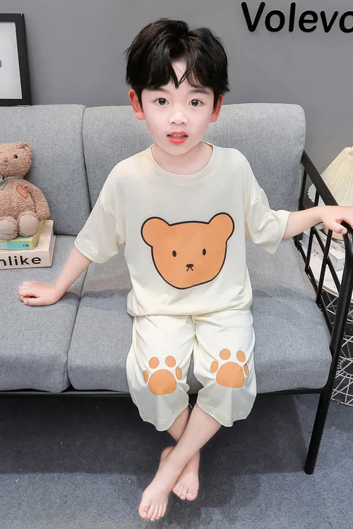 莫代尔儿童睡衣男孩夏季薄款男童短袖家居服小男孩宝宝夏天空调服