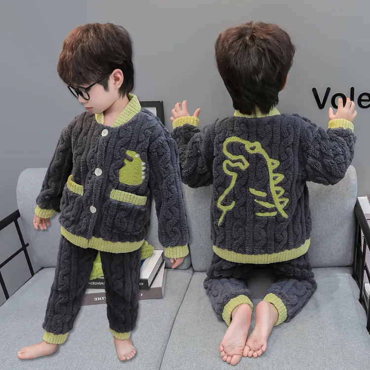 男童秋冬装珊瑚绒睡衣儿童套装男孩加绒加厚保暖宝宝法兰绒家居服