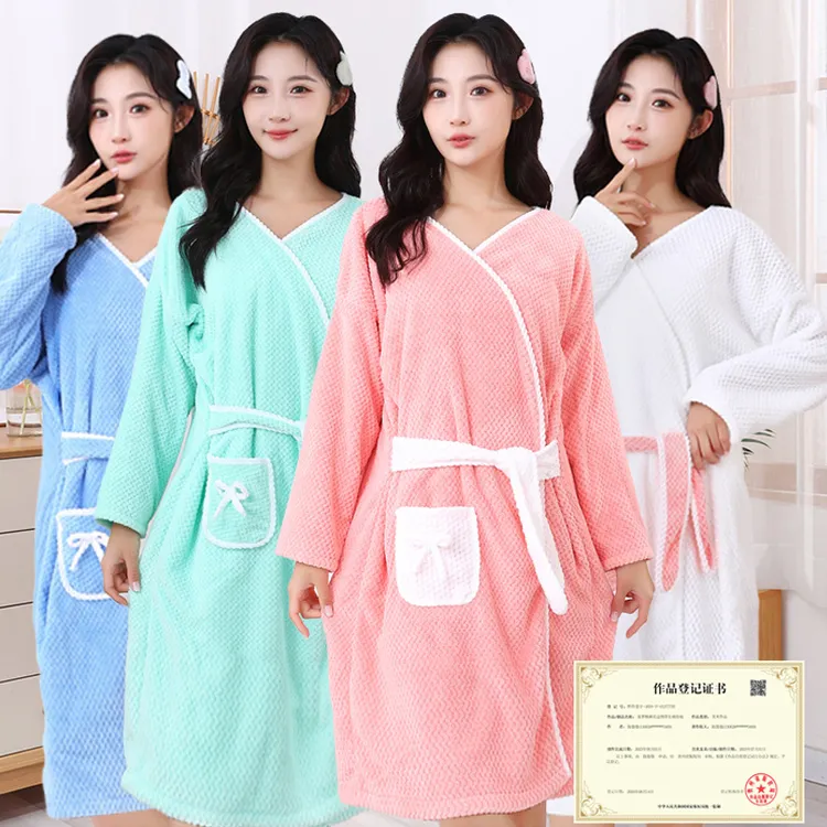 冬季长袖浴袍简约透气可穿式居家休闲大浴巾学生宿舍裹巾家用浴裙