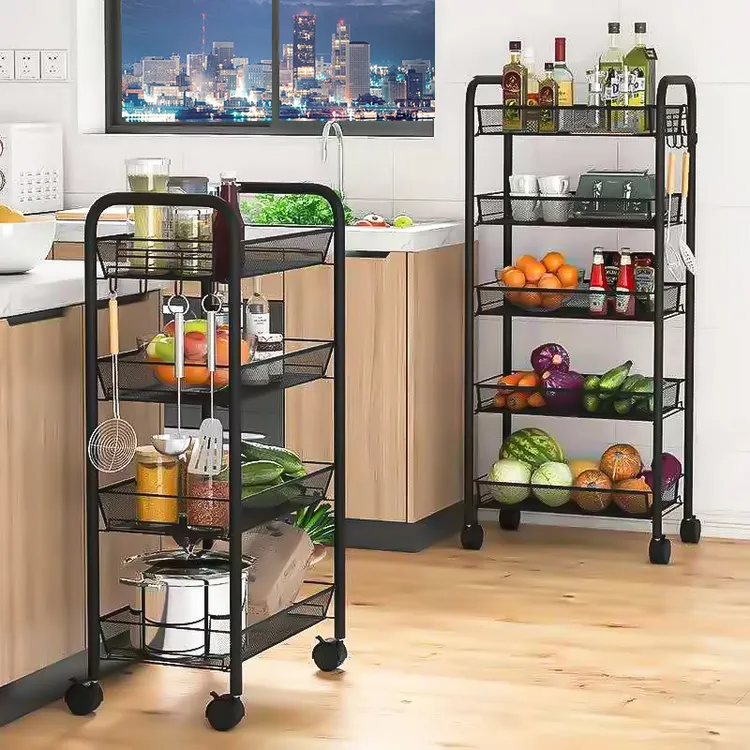 厨房置物架家用收纳储物落地可移动多层小推车置物架收纳置物架
