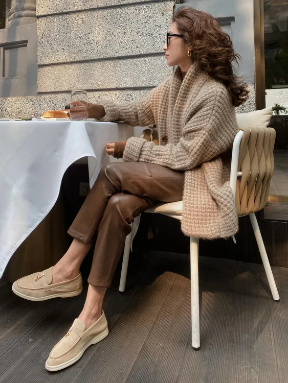 高级时尚美拉德穿搭复古洋气针织毛呢外套冬季新款搭高腰显瘦裤子