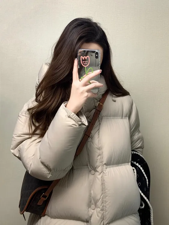 2024冬季新款加厚保暖杏色棉服方块面包服外套百搭灰色加厚打底裤