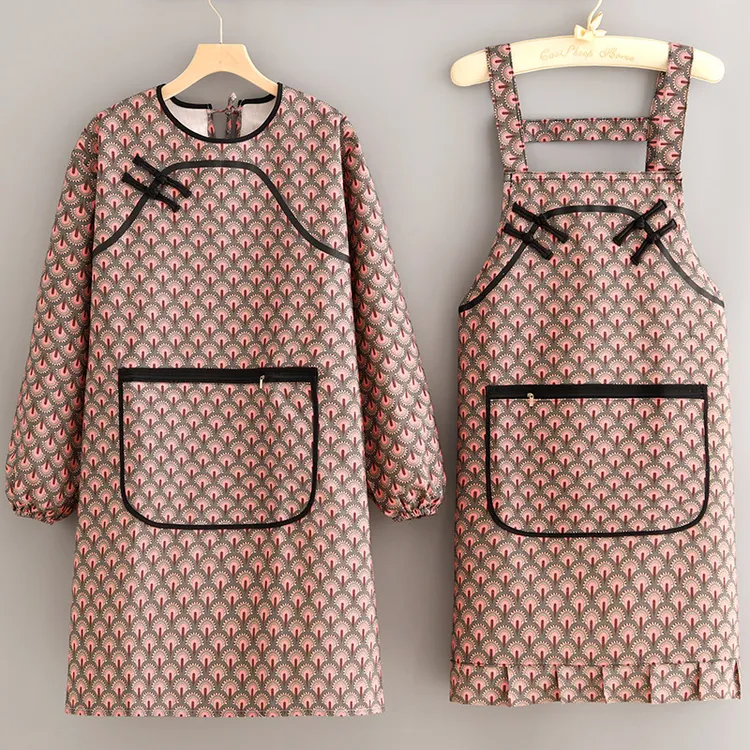 新款长袖围裙厨房家用防水防油做饭新中式罩衣防污耐磨工作服成人