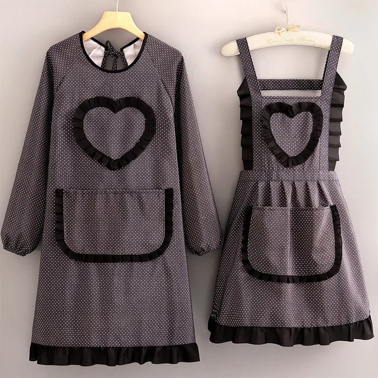 家用厨房围裙长袖罩衣大人女洋气时尚新款防油污围腰小清新工作服