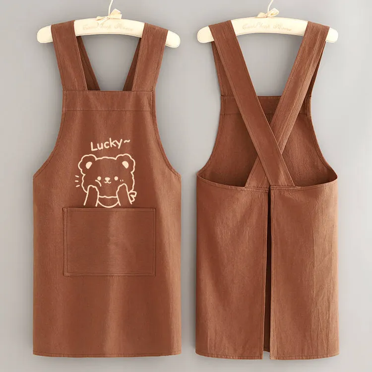 简约棉皱布防污围裙家用厨房做饭围腰定制logo印字餐饮专用工作服