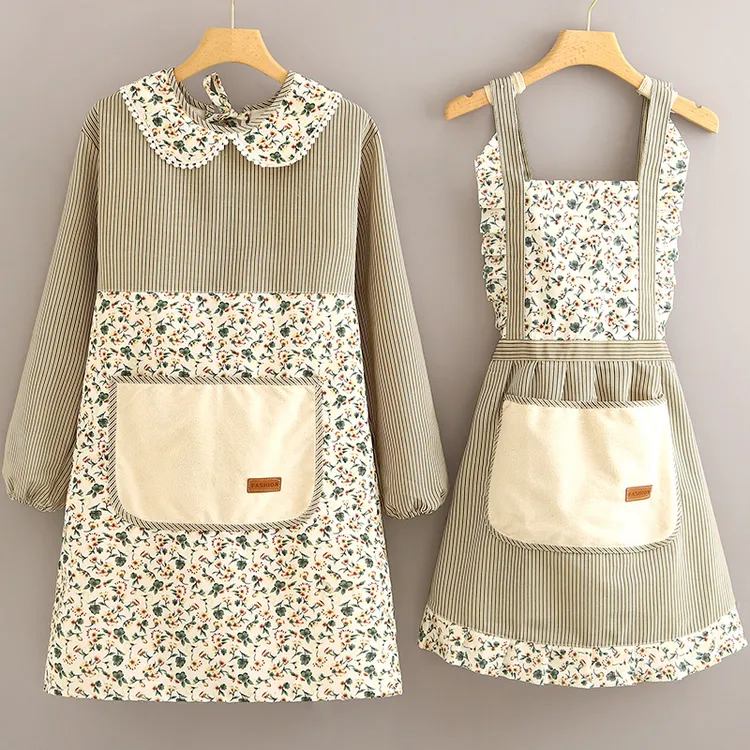 2022新款罩衣女透气长袖围裙家用厨房防污洋气耐磨工作服大人上班