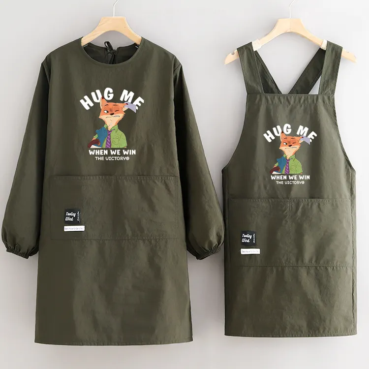 简约防泼水罩衣定制长袖防污围裙厨房家用做饭围腰成人工作服男女