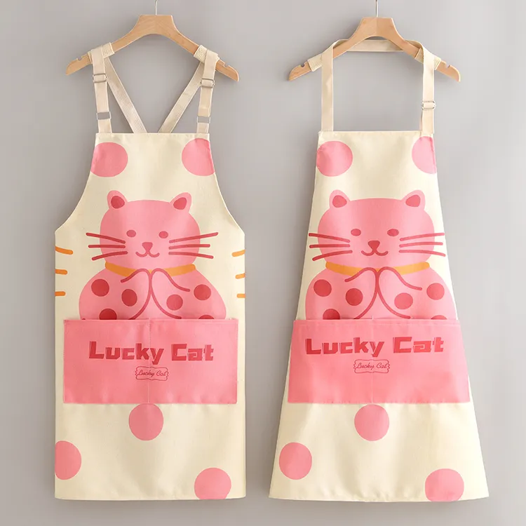 可爱帆布围裙厨房家用防污透气做饭围腰女2024新款时尚工作服成人