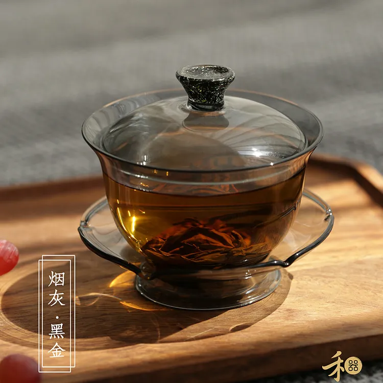 禾器绮彩盖碗260ml烟灰紫罗兰粉色 耐高温高档不烫手大号泡茶杯