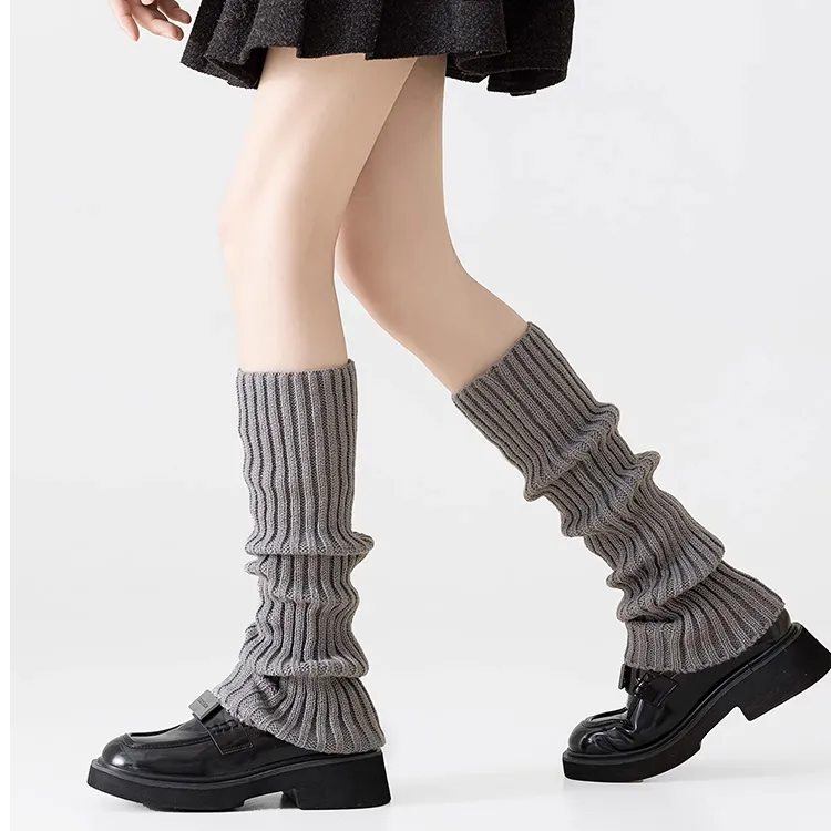 灰色袜子女春秋款堆堆袜套搭配小皮鞋冬季百搭黑白中筒小腿长袜子