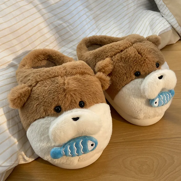 冬季居家棉拖鞋女保暖加绒可爱小熊毛毛鞋网红卡通反季捡漏福利品