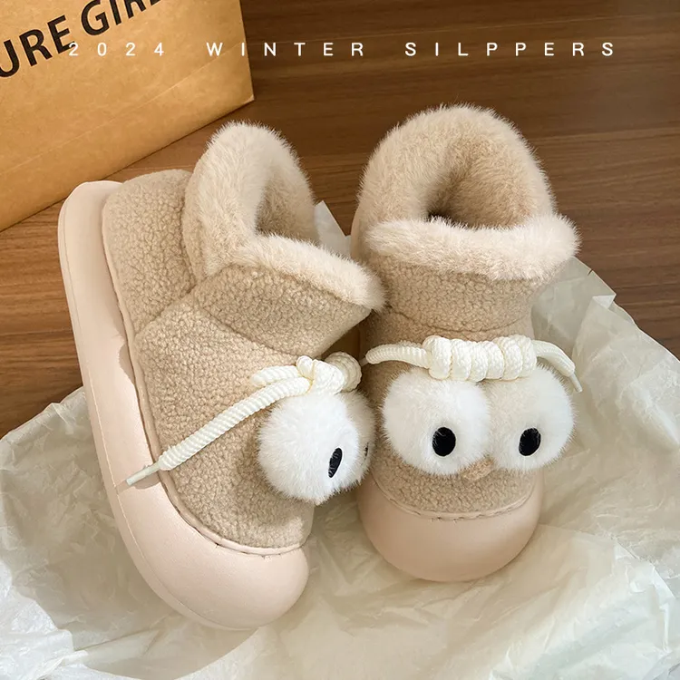 冬天居家棉鞋女可爱卡通毛绒包跟外穿棉拖鞋室内防滑厚底保暖毛鞋