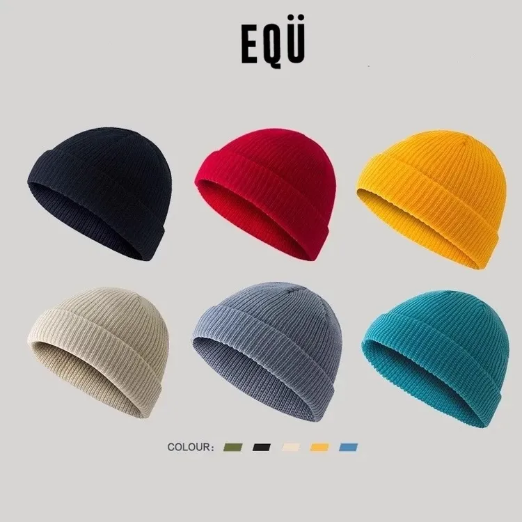 秋冬复古圆顶短款纯色毛线寸头瓜皮帽韩版时尚百搭针织冷帽子男女