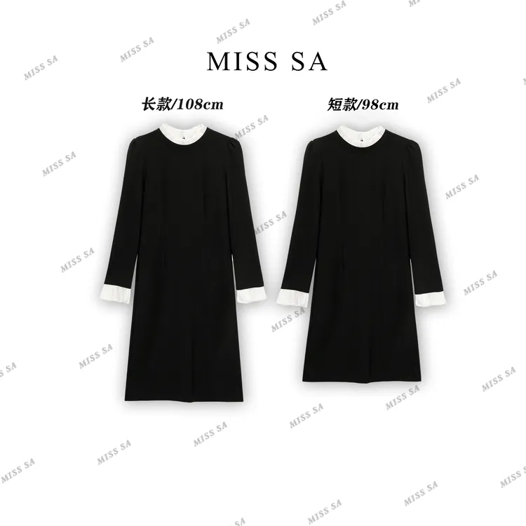 现货下午发 冬新款撞色原创设计气质百搭显瘦长袖连衣裙24119869