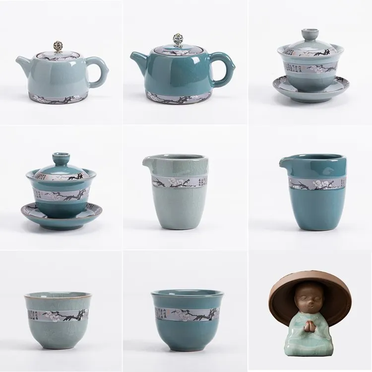 哥窑茶壶陶瓷冰裂釉开片可养功夫茶具茶杯盖碗家用型泡茶壶复古