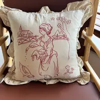 《阿尔卑斯山下》棉麻刺绣抱枕套（45x45不含荷叶边尺寸）不含芯