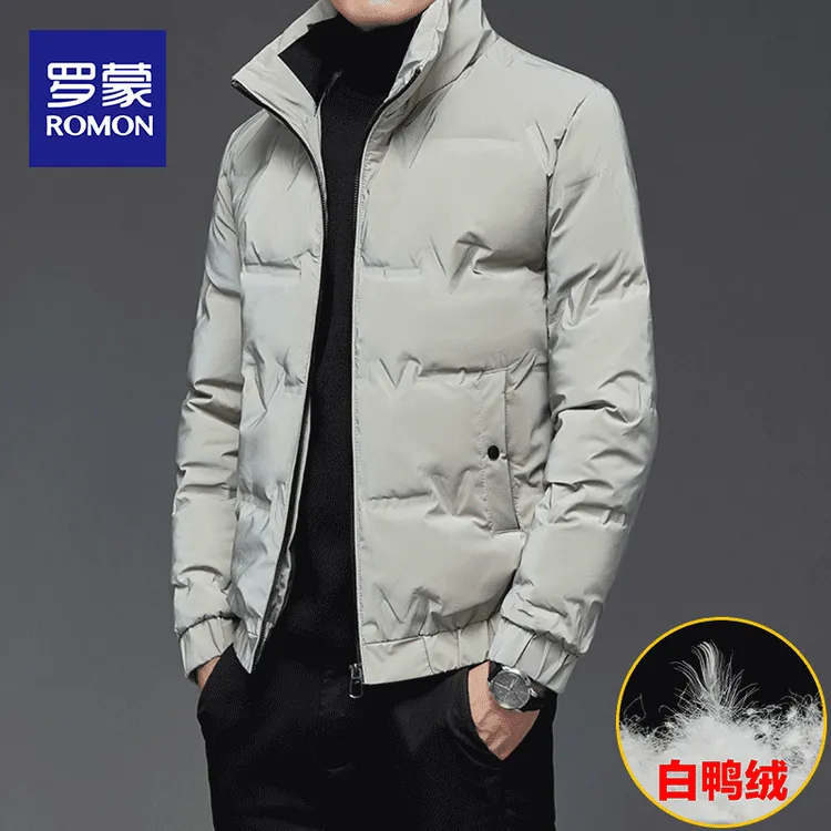 罗蒙冬季羽绒服男士短款潮牌大码休闲白鸭绒立领加厚保暖秋冬上衣