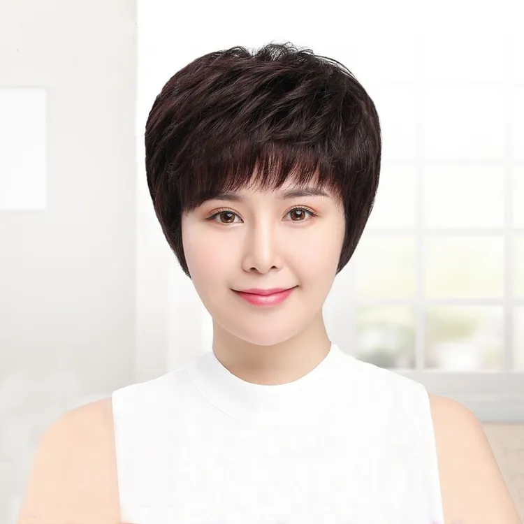 假发仿真人发丝纹理时尚微卷减龄中老年妈妈女士舒适佩戴全头套