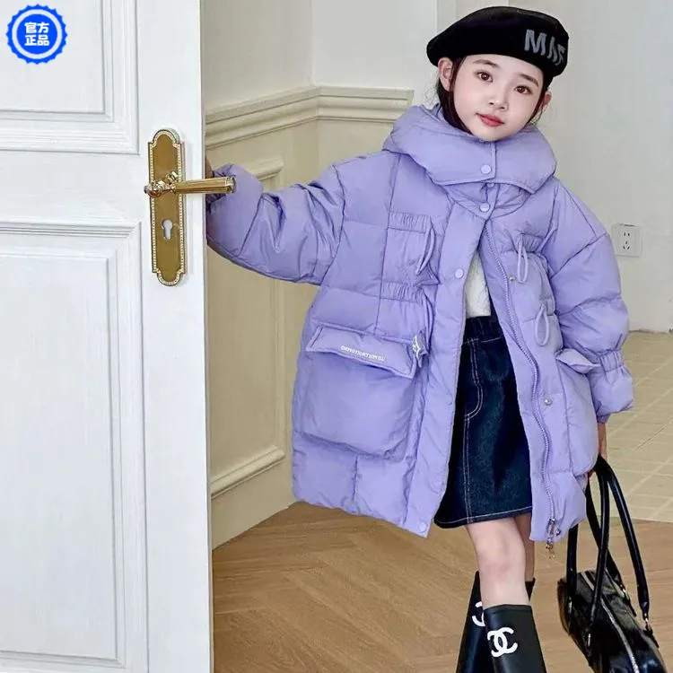 女童冬装时髦洋气棉服外套中大儿童女孩抽绳加厚连帽棉袄