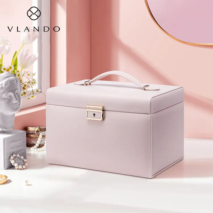 防氧化首饰盒皮质多层大容量带锁送家用首饰盒首饰首饰盒收纳盒