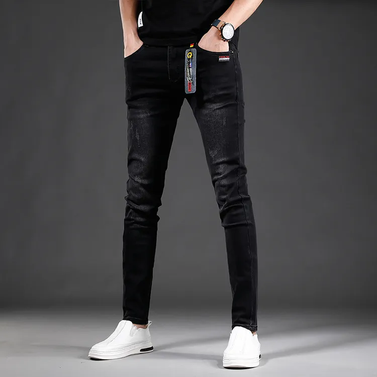 黑色加绒男士牛仔裤男款秋冬修身小脚爆款2025新款弹力休闲裤子男