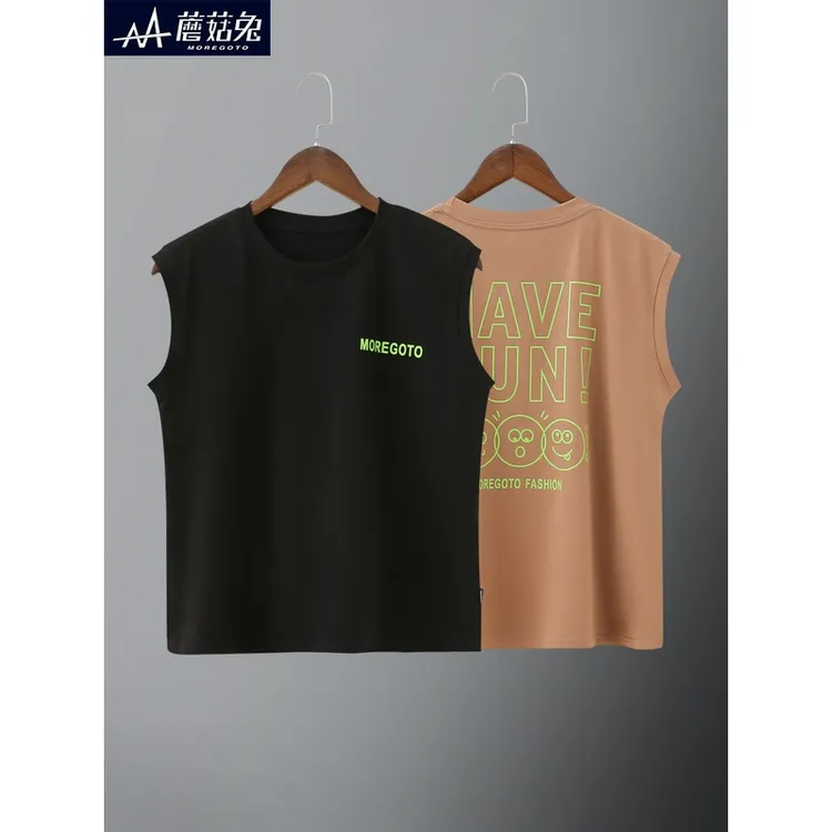 胖男童半袖背心夏款洋气外穿痞帅男孩砍袖夏季薄款青少年宽肩背心