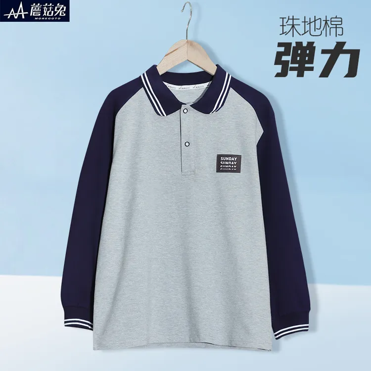 胖童男童Polo衫春秋装新款青少年加肥加大码宽松长袖t恤翻领上衣