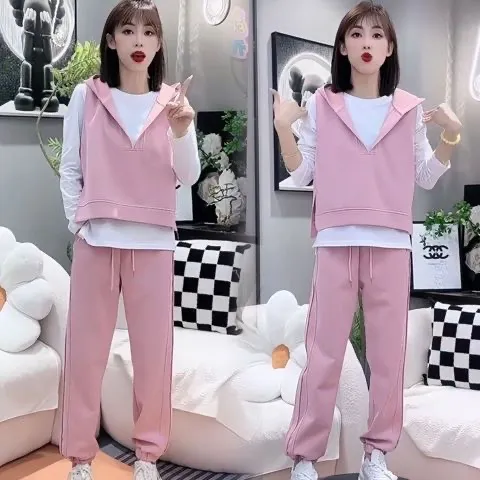 网红休闲运动套装女春秋新款洋气百搭打底衫早秋穿搭一整套女装