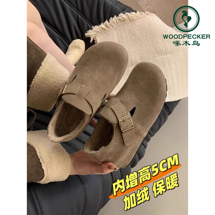 啄木鸟小个子内增高5CM勃肯鞋女厚底加绒秋冬新款乐福棉鞋博肯鞋