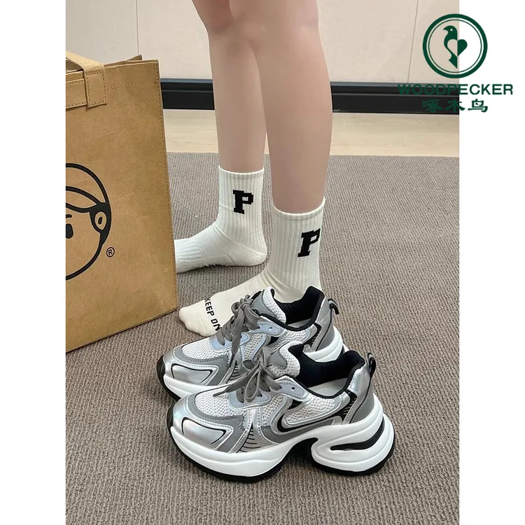 啄木鸟赵露思同款老爹鞋女鞋2025春秋新款百搭厚底增高休闲运动鞋