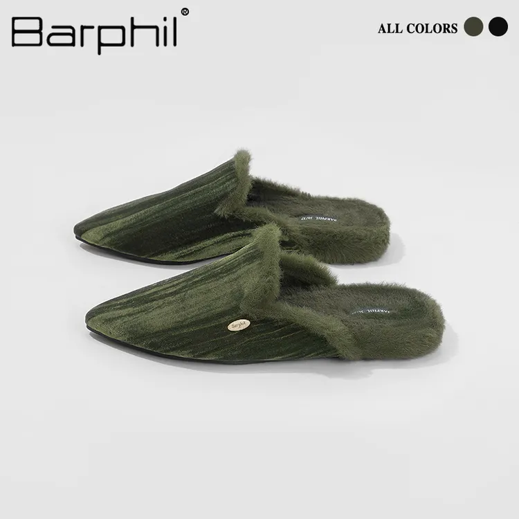 Barphil拖鞋女2025秋冬室内家居厚底百搭防滑尖头轻便毛毛棉拖鞋