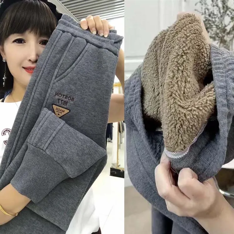 冬季新款羊羔绒加绒加厚卫裤休闲裤宽松高腰哈伦裤束脚百搭运动裤