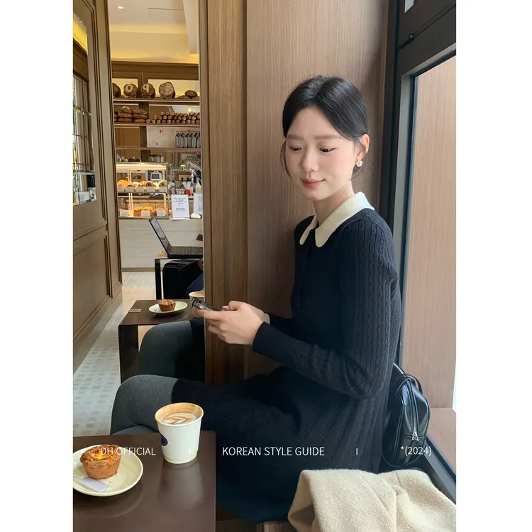 DH OFFICIAL 大花【韩校学妹 Dress】女款气质服装芭蕾毛织连衣裙