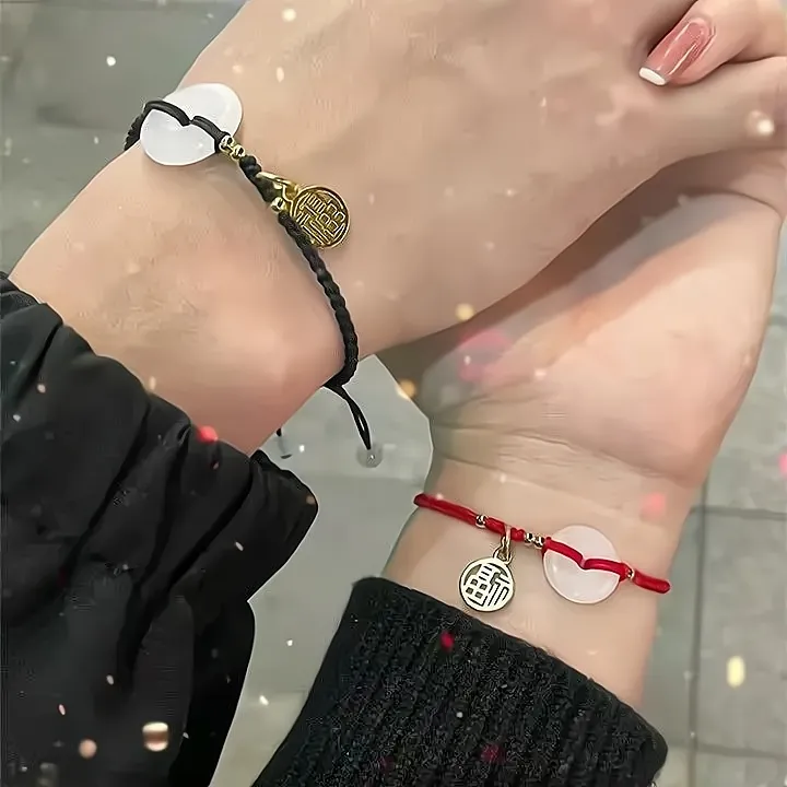 铜合金布艺手链 小众福牌红绳手链平安扣情侣闺蜜手链简约红绳ins