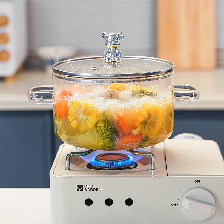 【可美瑞特】小熊款高硼耐热大容量双耳带盖奶锅泡面锅明火电陶炉