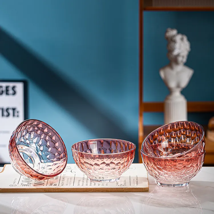 【斯威迩出品】家用高颜值轻奢渐变红冰纹4只沙拉碗米饭碗玻璃碗