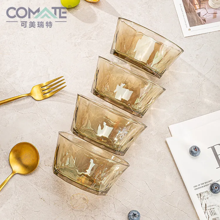 【可美瑞特】耐热茶色钻石玻璃米饭碗简约轻奢高颜值家用欧式餐碗商品图