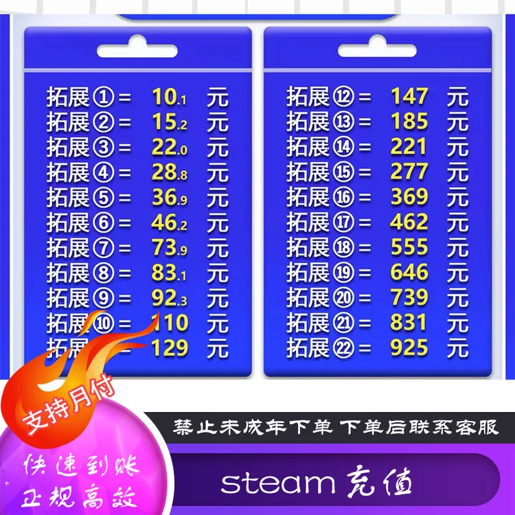 (月付专区)中国区Steam充值卡国区钱包余额码STEAM