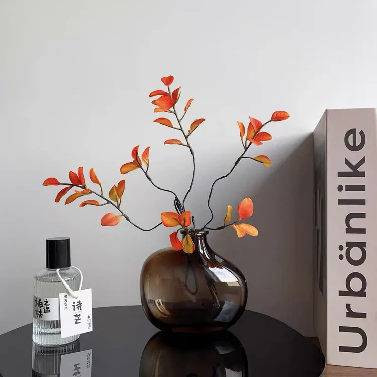 仿真花树枝红枫叶假花树叶子发财叶室内家居客厅枫叶假花北欧摆设