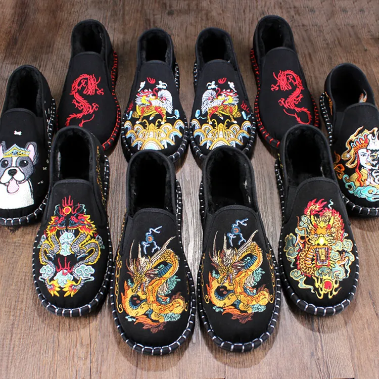 老北京棉鞋男冬季加绒布鞋刺绣中国风保暖男款手工西山加厚二棉鞋