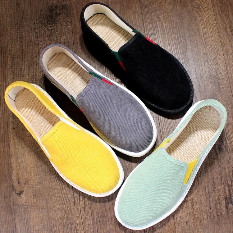 老北京布鞋男透气灯芯绒防滑夏季透气一脚蹬男款潮流牛筋底休闲鞋