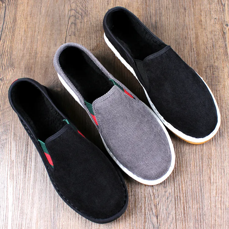 冬季加绒老北京布鞋男灯芯绒男款棉鞋西山牛筋底一脚蹬加厚二棉鞋