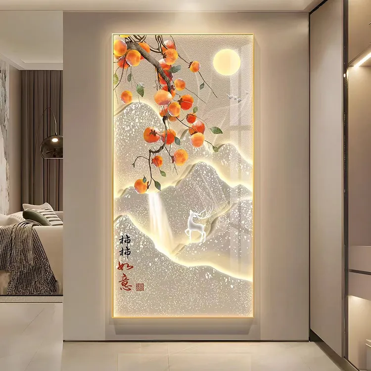 事事如意led带灯轻奢入户玄关装饰画走廊过道挂画高级感发光壁画