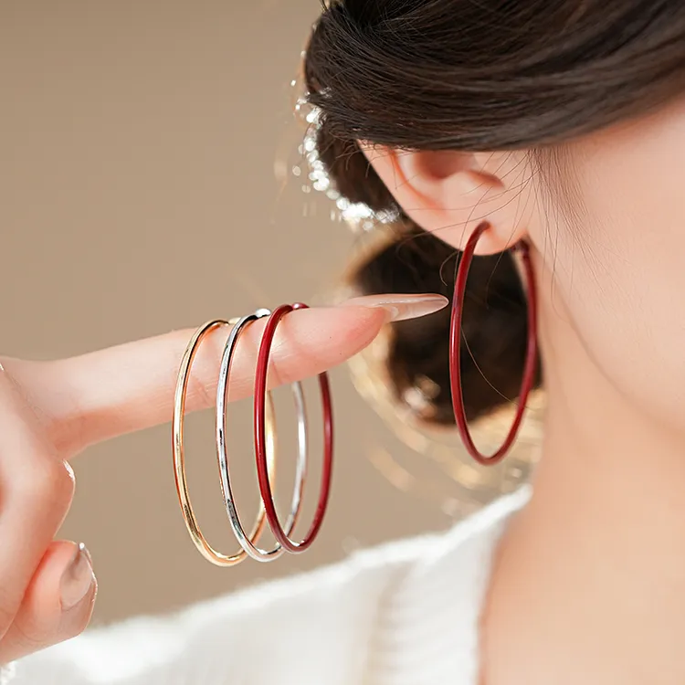 铁合金耳饰 极简大圈圈耳环高级感方圆脸显脸小耳圈夸张大气耳饰