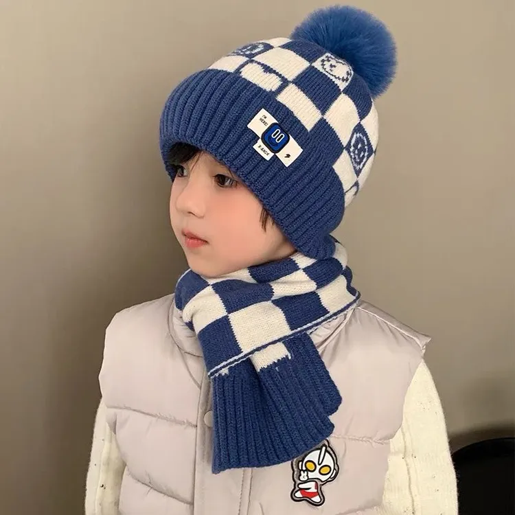 儿童帽子秋冬针织毛线帽女童围巾两件套女孩新款护耳帽洋气中大童
