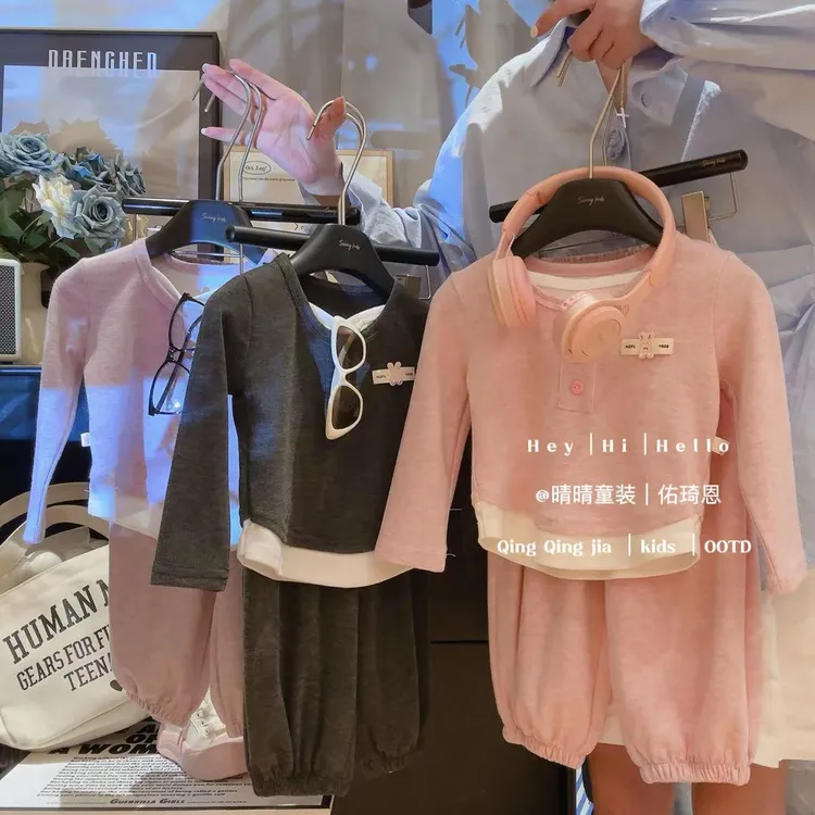 女童套装秋2026新款秋季时髦小女孩童装假两件儿童糯米绒上衣裤子商品图