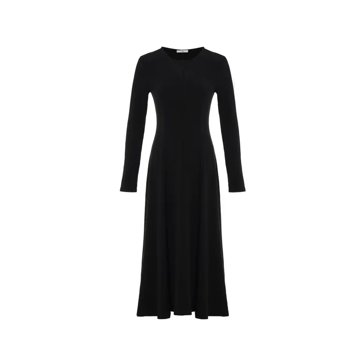 LYNEE 圆领伞摆收腰弹力针织女简约法式优雅长裙 LGD2EAT010