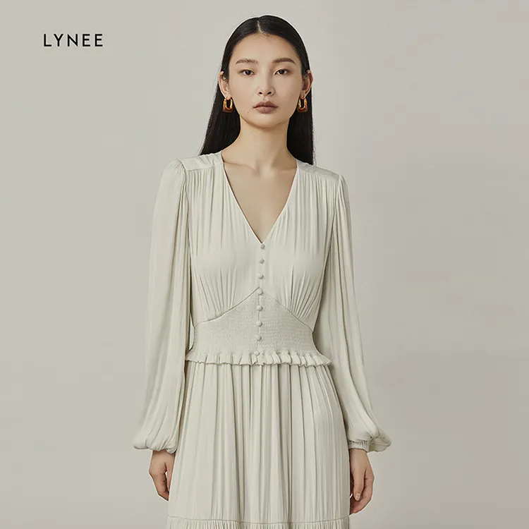LYNEE 【天花板】时尚法式百褶长款连衣裙 LGD2DSW156/SW032/SW382