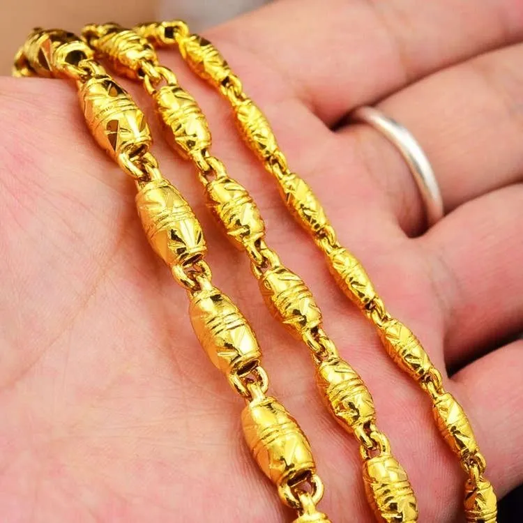 合金项链 男士气质18K黄金色橄榄链送男友霸气项链帅气网红情侣款